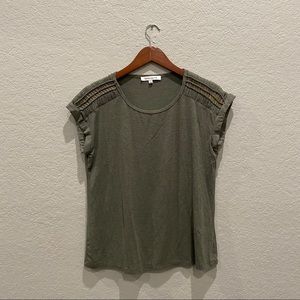 Rose+Olive Green Shirt with Gold Beaded Sleeve